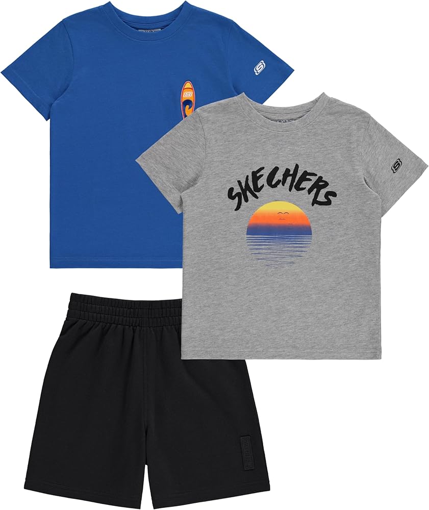 Skechers Boys 3 Piece Sets-2 Tees and Matching Short Set Top and Bottom Matching Set