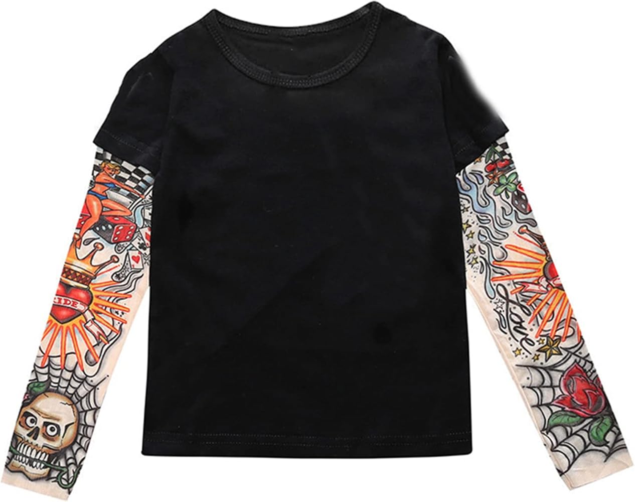 Unisex Boys Girls Cotton T-Shirt with Mesh Tattoo Sleeve Top Pullover Clothes