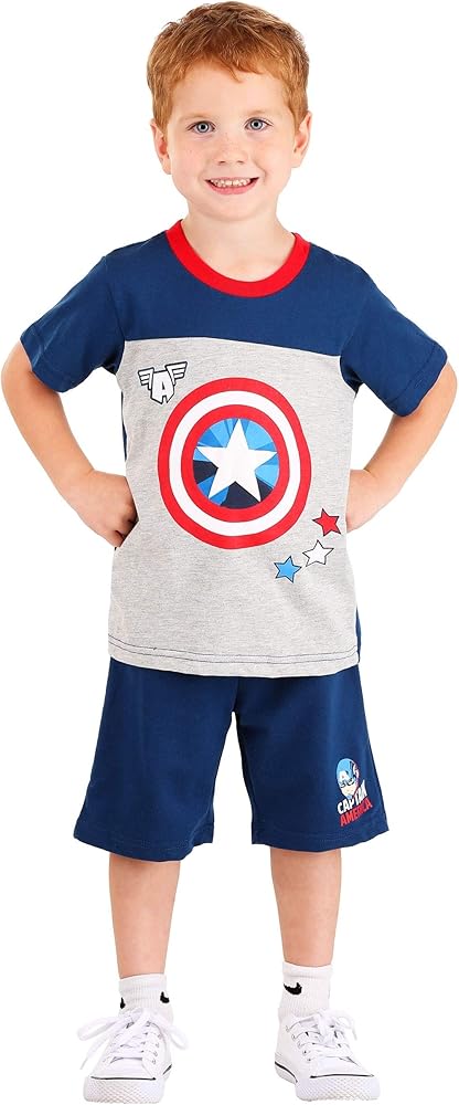 Marvel Captain America 2 Piece Shorts Clothing Set Toddler and Little Boys Grey/Red