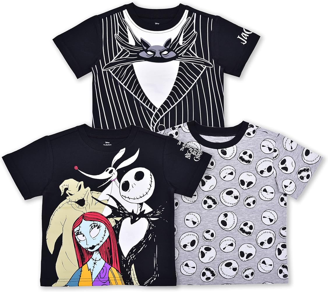 Disney Nightmare Before Christmas Boys 3 Pack Short Sleeve Shirt for Toddler and Big Kid