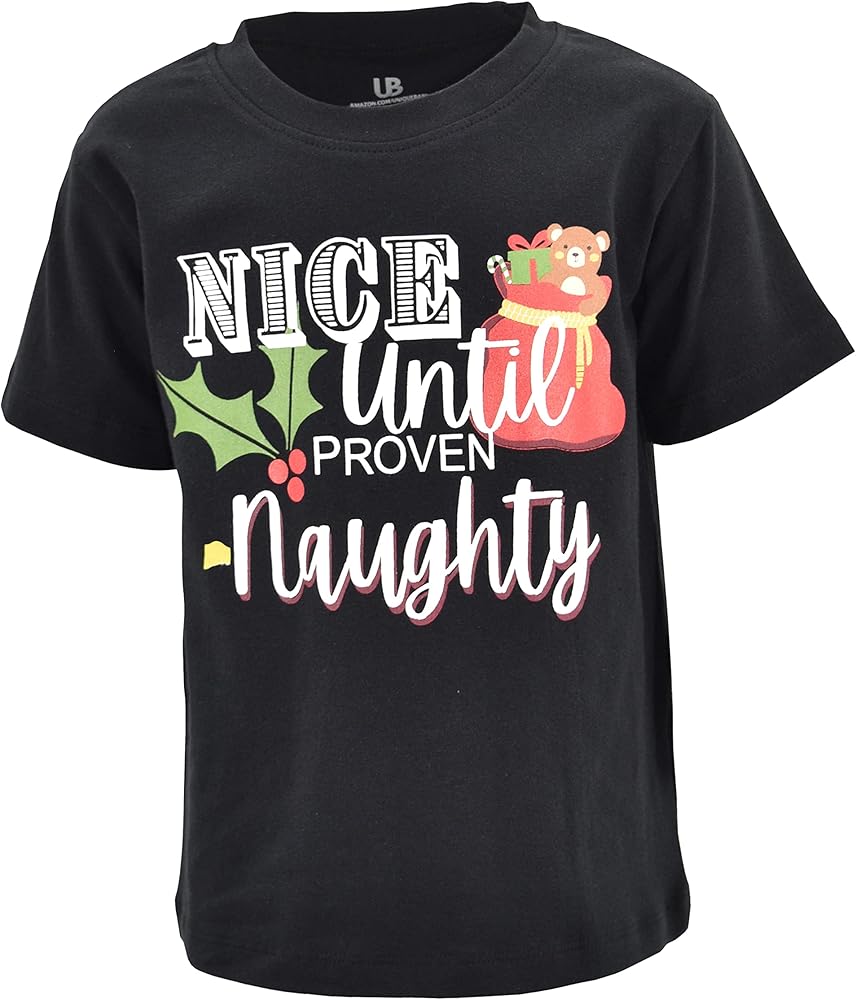 Unique Baby Boys Nice Until Proven Naughty Funny Christmas T-Shirt (9Y, Black)