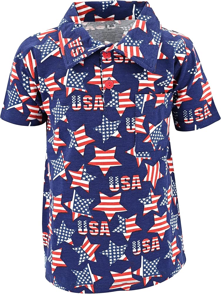 Unique Baby Boys American Flag Stars 4th of July Polo T Shirt (4Y, Navy Blue)