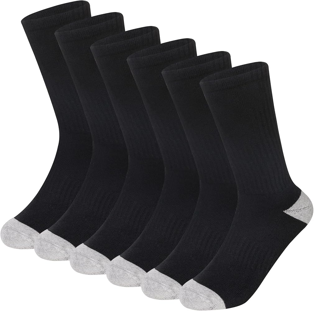 Velice Boys Girls Crew Socks Half Cushioned Athletic Thick Cotton Unisex Kids Running Socks 6 Pairs