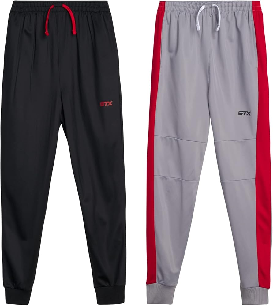 STX Boys' Track Pants - 2 Pack Performance Tricot Sport Jogger Sweatpants (4-16), Size 5/6, Light Grey/Black