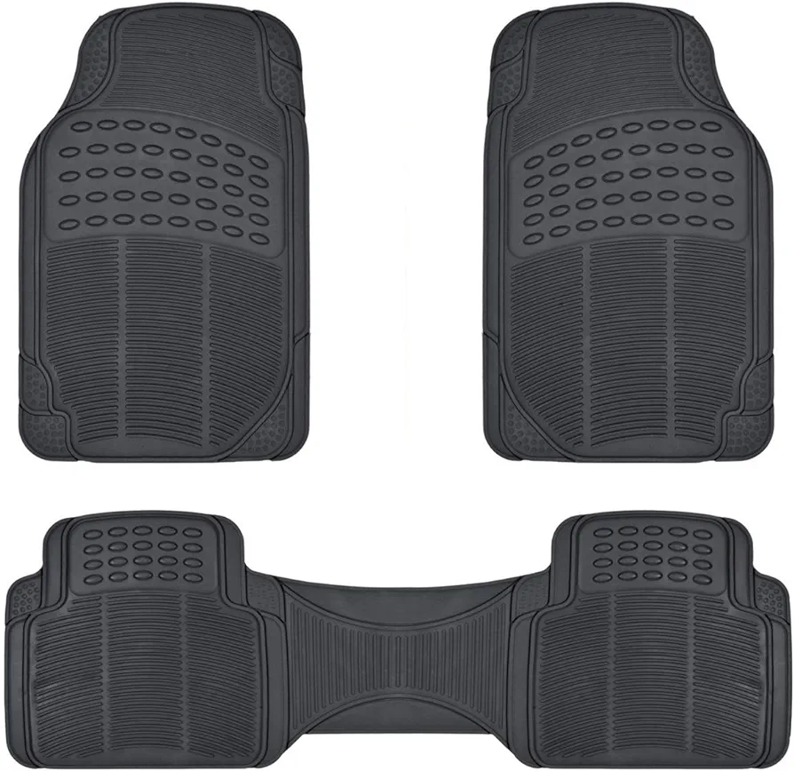 BDK M783 DuraChannel Heavy Duty Rubber Car Floor Mats Liner for Auto - All Weather 3 Piece Set Front & Rear, Fits Car Truck SUV Van, Universal Trim to Fit