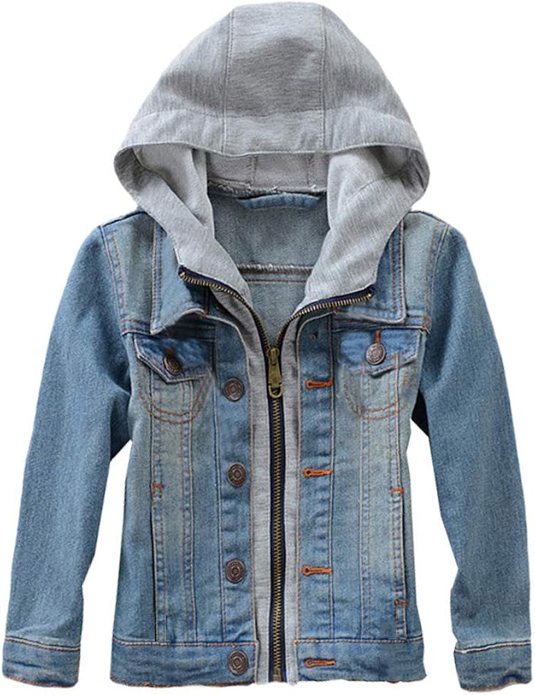 Mallimoda Kids Boys Girls Hooded Denim Jacket Zipper Coat Outerwear