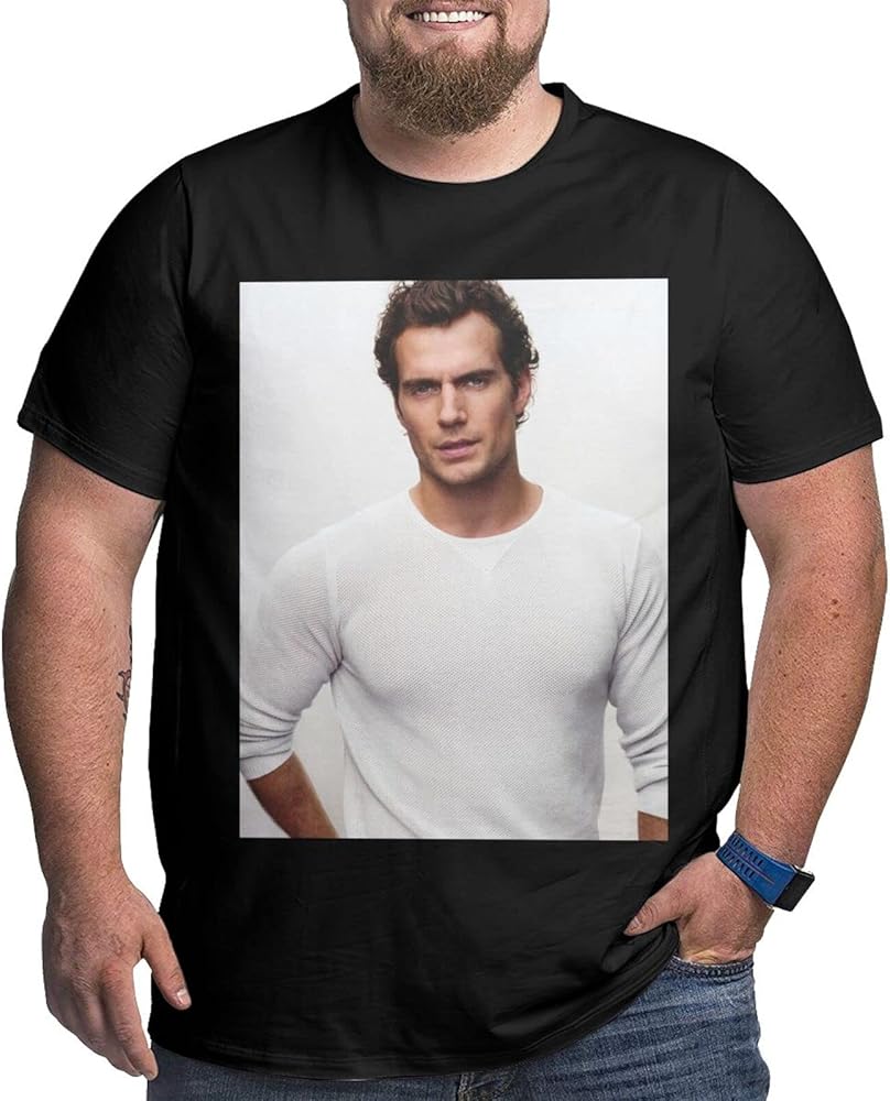 Henry Cavill Plus-Size t Shirt Man's Fashion Loose Fit Crew Neck Short Sleeve Big and Tall Cotton Top Tees