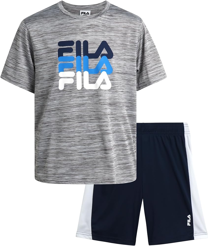 Fila Boys' Active Shorts Set - 2 Piece Dry Fit T-Shirt and Performance Gym Shorts - Activewear Clothing Set for Boys (4-12)