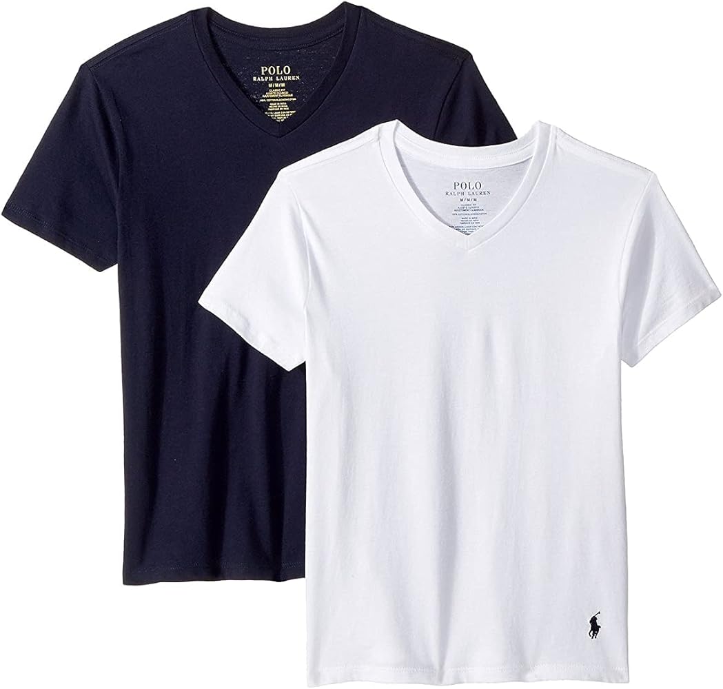 Polo Ralph Lauren Big Boys V-Neck Undershirts 2 Pack (Black(RKVNP2-QXD)/White, X-Large)