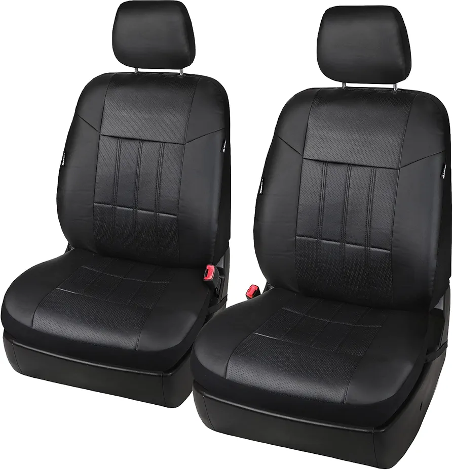 Leader Accessories Auto 2 Leather Car Seat Covers Black Universal Fit Cars SUV Trucks Front Seats with Airbag