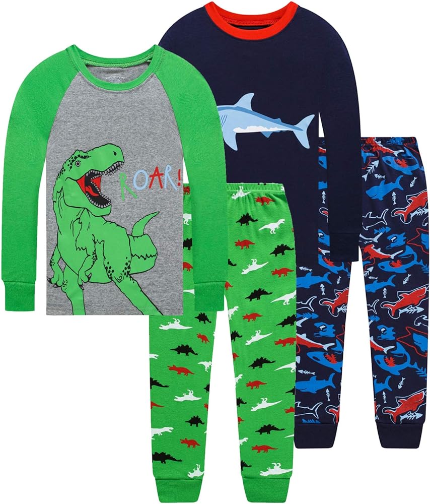 Dolphin&Fish Boys Pajamas 4Piece Toddler Kids Pjs Sets Cotton Toddler Clothes Sleepwears