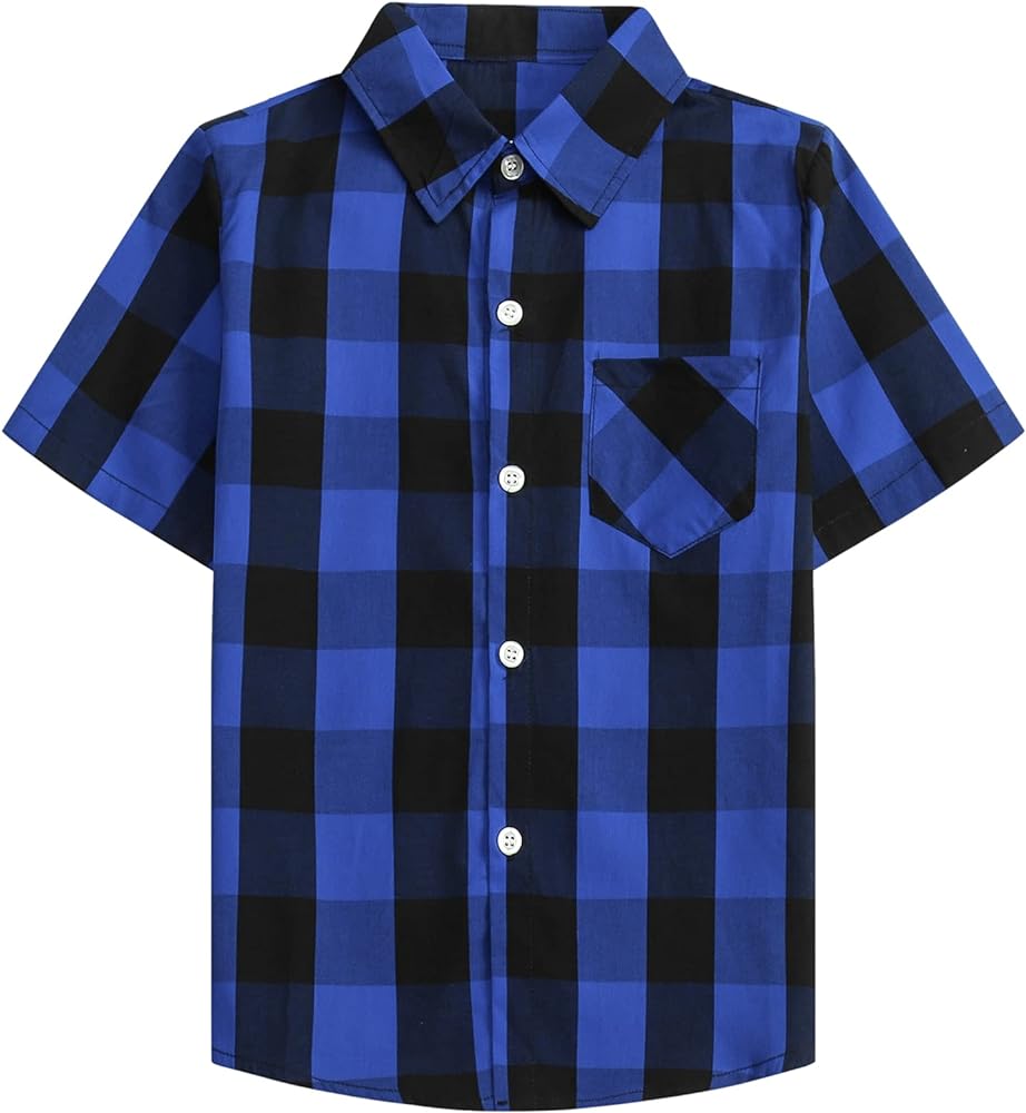 SANGTREE Boys and Mens Casual Short Sleeve Button Down Plaid Shirts, US 12 Months - Adult 2XL