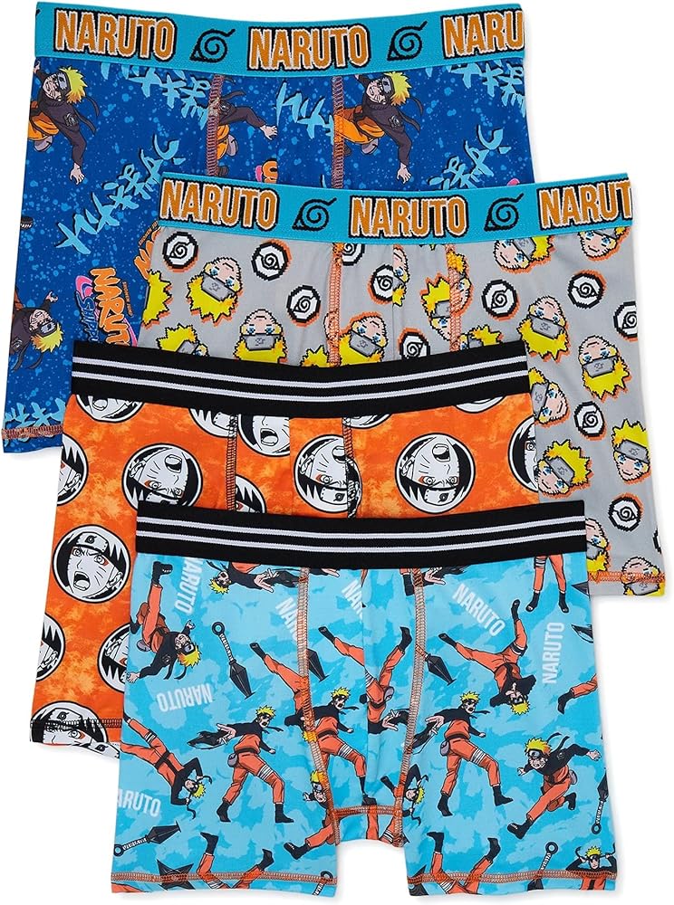 Bioworld Naruto Shippuden Boys' Character Design 4-Pack Boxer Brief Kids Underwear