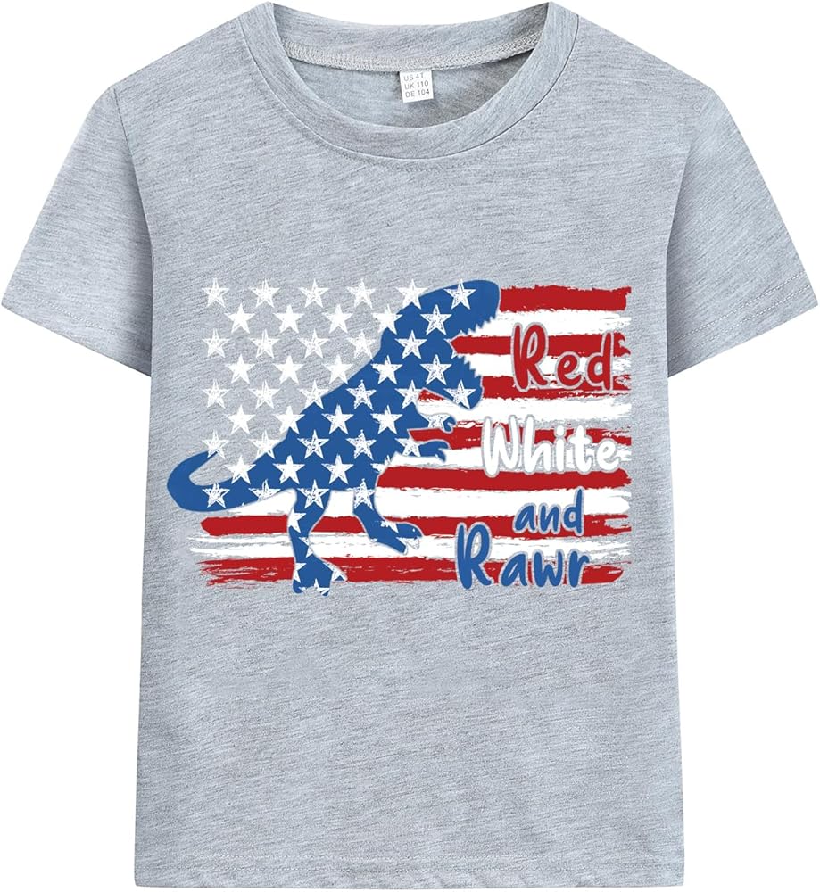 Little Hand Big Boys 4th of July T-Shirt Red White & Blue USA Tees Stars Striped Shirts Kids American Flag Clothes 4-11 Years