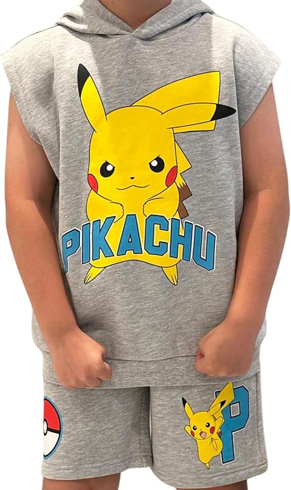 Pokemon Boys Pickachu Hooded Muscle T- Shirt and Shorts Clothing Set- Little and Big Boys Sizes 4-20