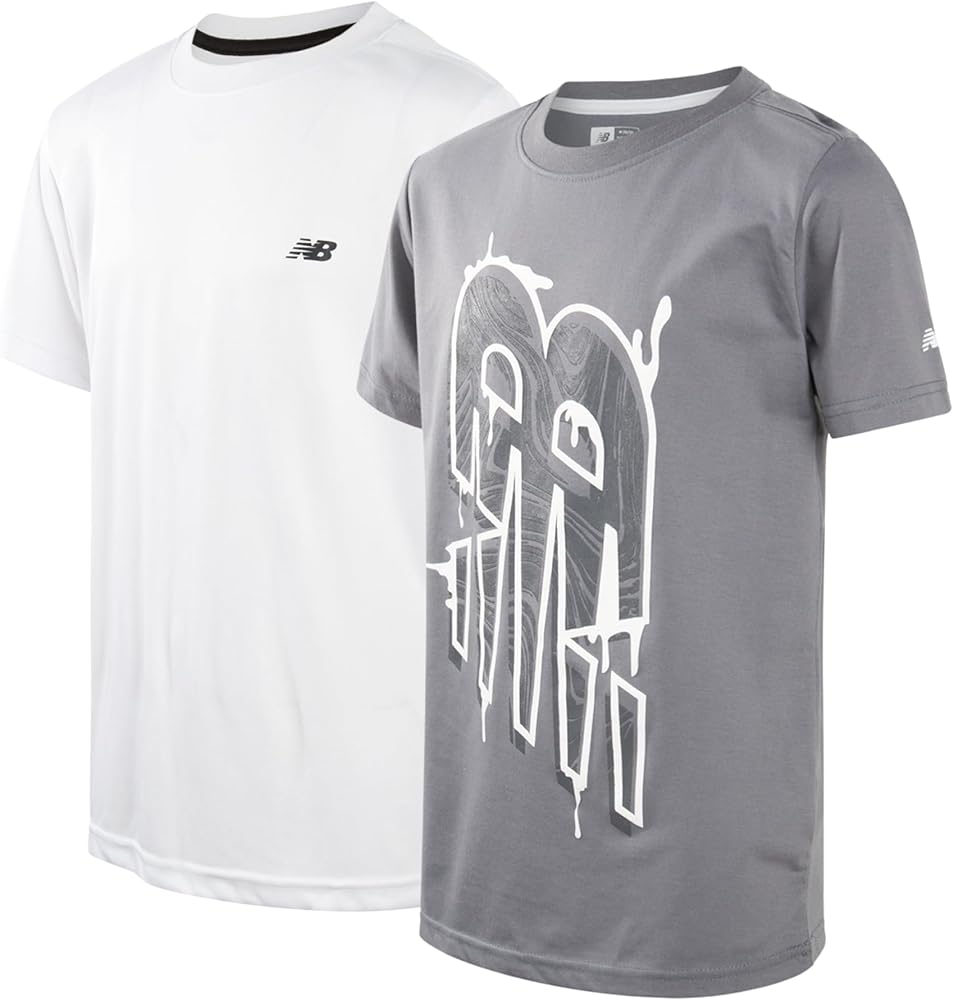 New Balance Boys' T-Shirt - 2 Pack Short Sleeve Active Performance Tee – Dry Fit Shirt for Boys (4-20)