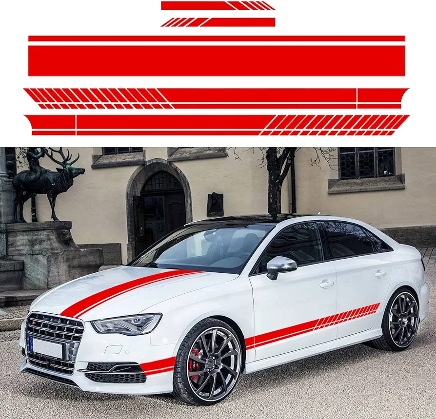 Racing Side Stripe Stickers for Car,Vinyl Car Hood Decal,Car Side Graphics (Red)