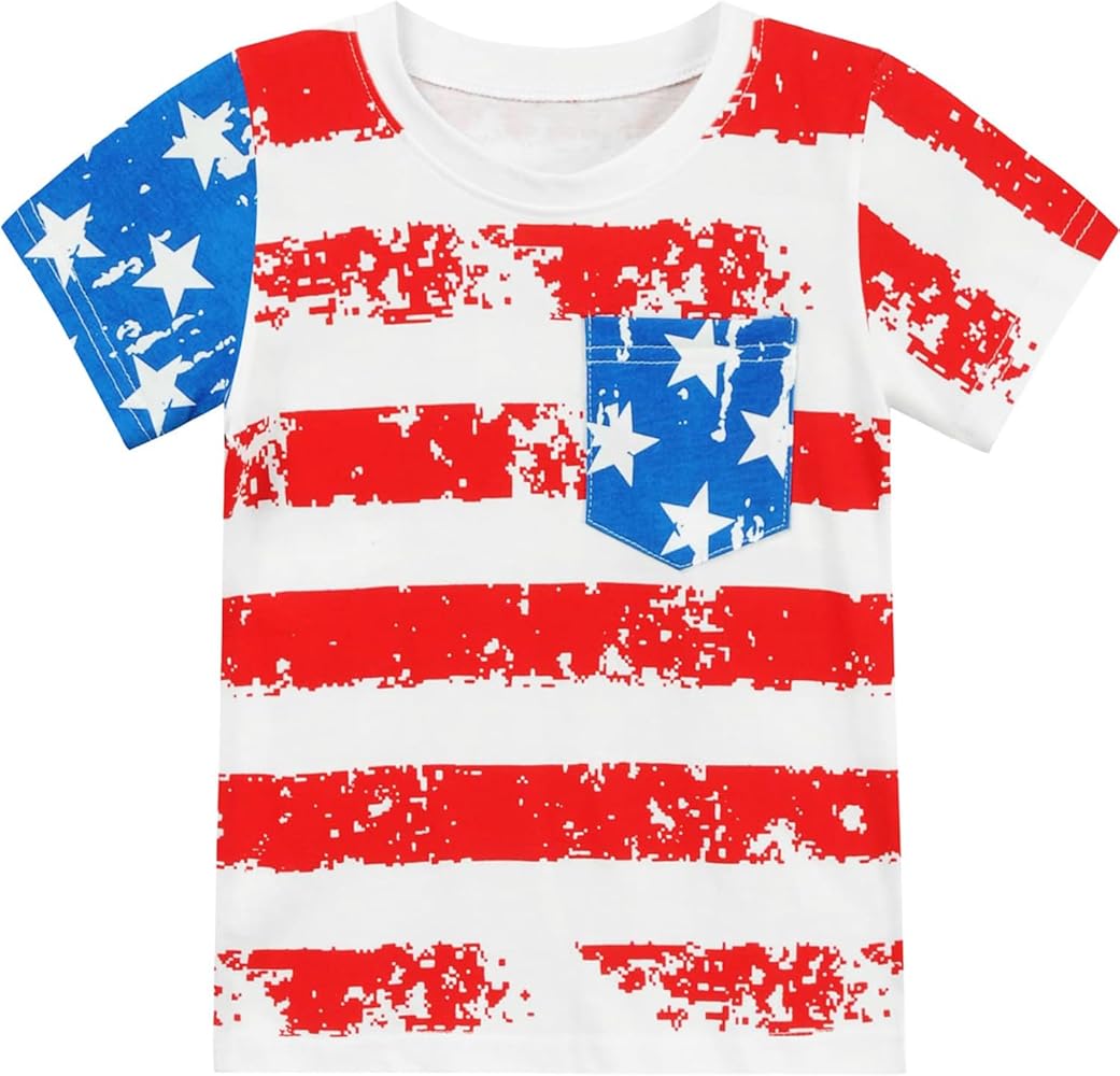 Toddler Boy Girl 4th of July T-Shirt American Flag Tee Kids Patriotic Outfit Short Sleeve Shirt Tops 2-7T