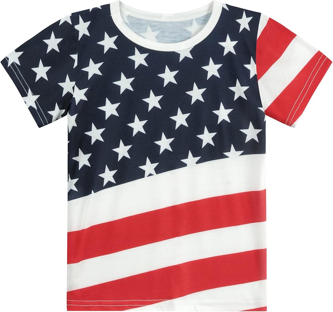 Eulla 4th of July Shirts for Boys Toddler American Flag T-Shirt Independence Day Fourth of July Tops Tees for Kids Boys 2t-7t