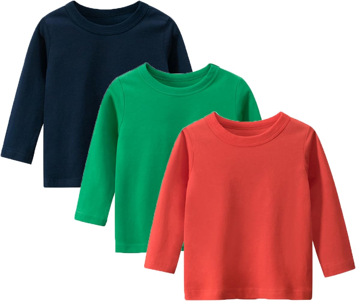 Boys' Cotton Long Sleeve Crewneck T-Shirt Top Tee Size 2-7 Years Toddler Boys' 3-Pack Multi Value Pack