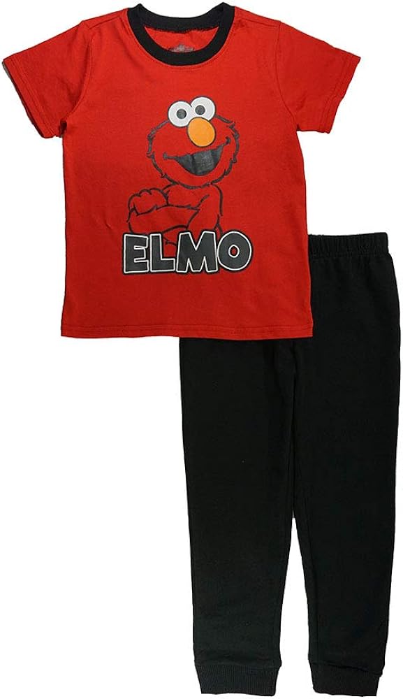 Sesame Street Little Boys' Toddler Crew Neck and Jogger Set (3T, Red/Black)