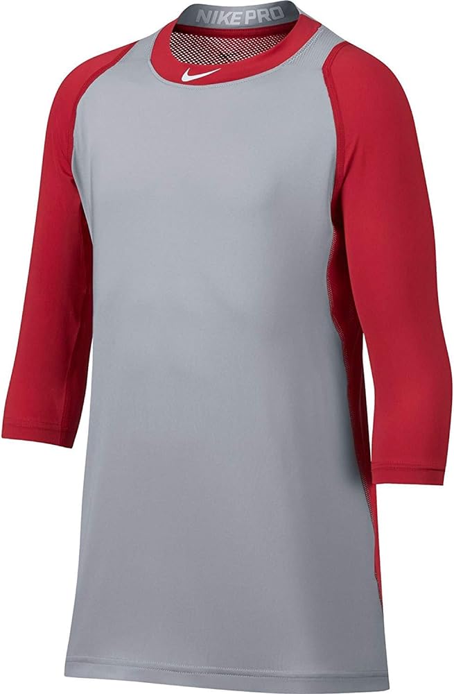 Nike Boys' Pro Cool ¾-Sleeve Baseball Shirt (Red/Grey, L)