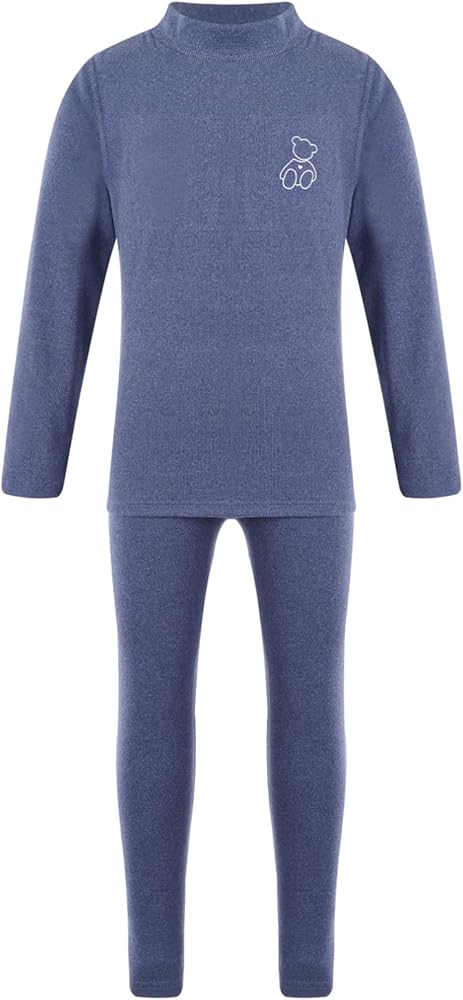 iiniim Kids Boys Girls Warm Thermal Underwear Set Unisex Children Long Sleeve Top and Bottom Set Loungewear Fall Winter