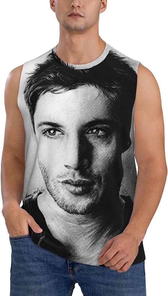 Jensen Ackles Tank Top Mens Summer Casual Novelty Polyester Sleeveless Tee Shirts for Men