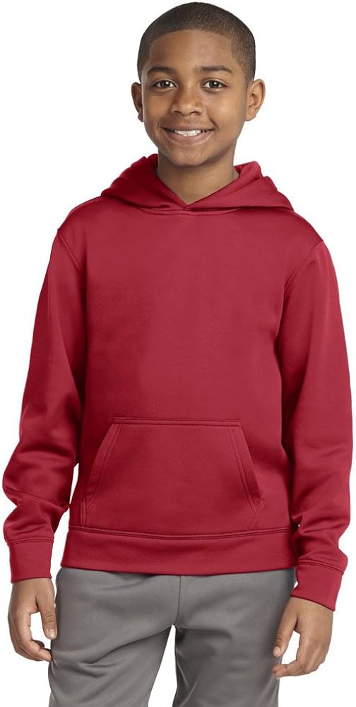 SPORT-TEK Boys Sport-Wick Fleece Hooded Pullover, Medium, Deep Red