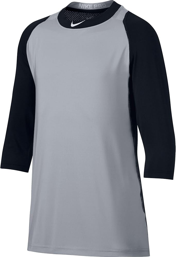 Nike Boys' Pro Cool Reglan ¾-Sleeve Baseball Shirt (Black/Grey, S)