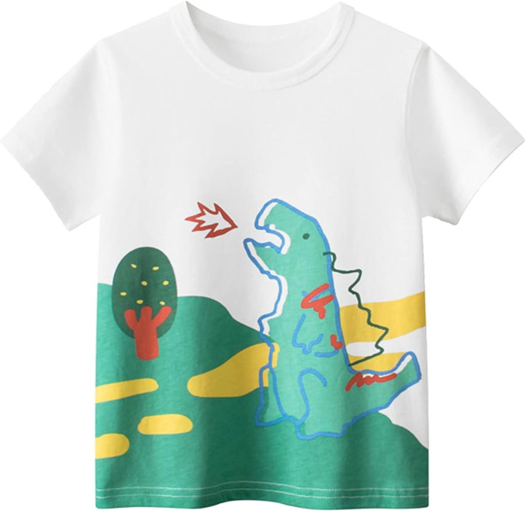 Summer Toddler Boys Girls T-Shirt Short Sleeve Cartoon Dinosaur Prints Casual Round Neck T-Shirt Tops for Kids