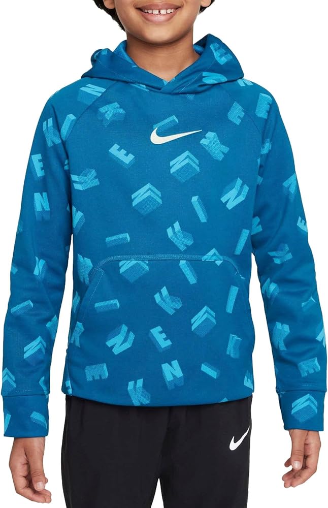 Nike Big Boys' Therma-FIT Printed Training Hoodie (Large, Imperial Blue/Lime Ice)