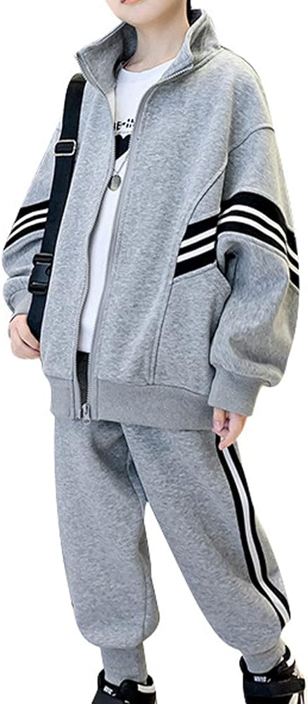 Kids Boys 2Pcs Sweatsuit Full Zip Jacket Shirt Sweatshirt Tops and Sweatpants Sets Tracksuit Activewear