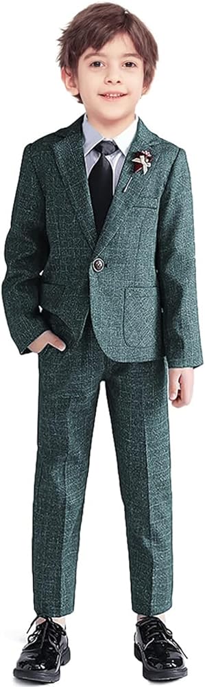 LOLANTA Kids Boys Plaid Suit Fashion Blazer Pants Set 2 Piece Formal Wear Outfit for Wedding