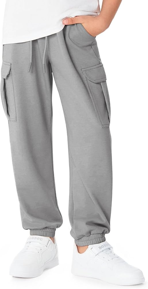 Haloumoning Boys Cargo Sweatpants Kids Elastic Waist Drawstring Jogger Pants 5-14 Years