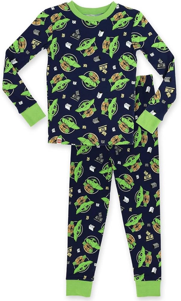 LEGO Star Wars The Mandalorian 2 Piece Long Sleeve Snug Fit Cotton PJ Set Pajamas for Boys - Baby Yoda - Size 2 to 10