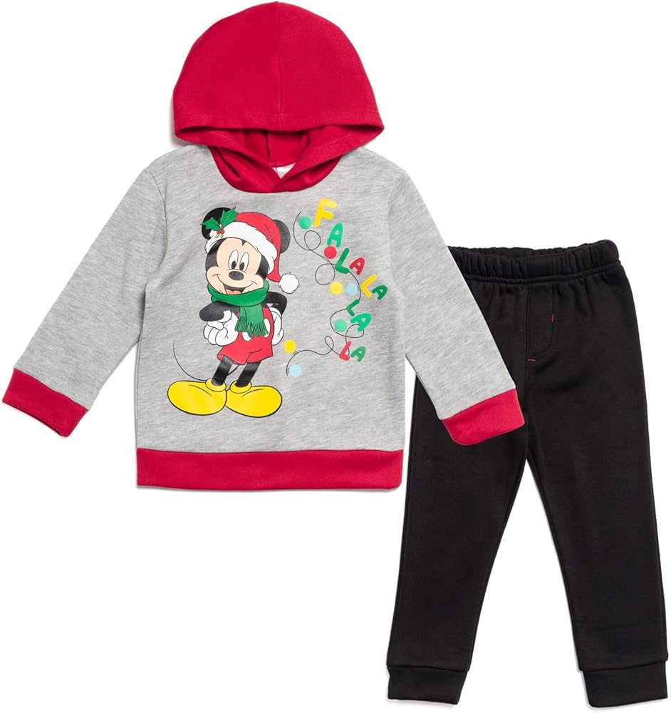 Disney Mickey Mouse Christmas Fleece Pullover Hoodie and Pants Outfit Set Newborn to Big Kid Sizes (0-3 Months - 14-16)