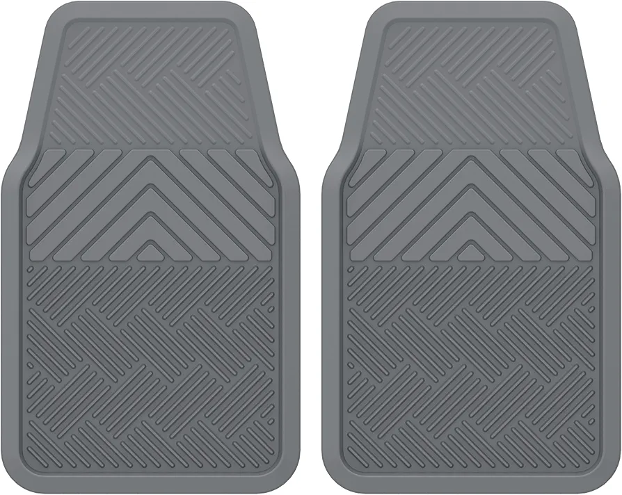 ClimaTex Heavy Duty Car, Truck, Van, and SUV Automotive Floor Mat for Back Seat Protection, Weatherproof Deep Channel No-Slip Front Seat Floor Mats, 2 Piece Set, Gray