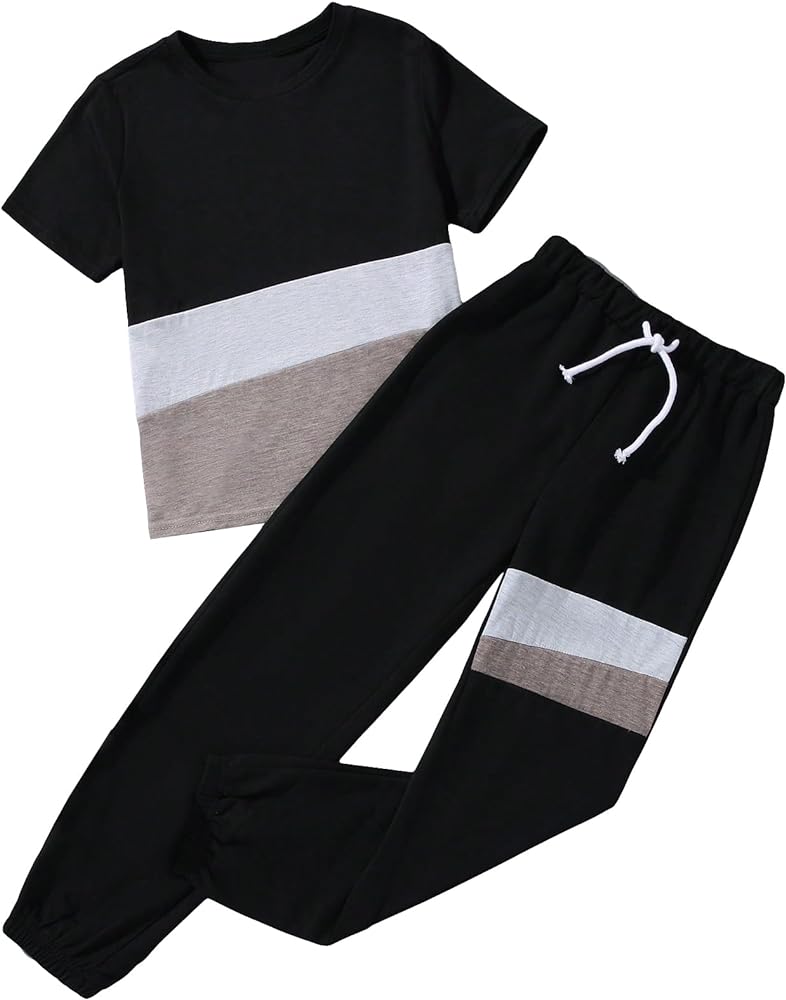 SOLY HUX Boy's Color Block Tee Shirt with Drawstring Waist Sweatpants 2 Piece Outfit