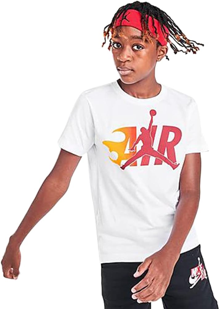 Jordan Air Flame Boys Active Shirts & Tees Size M, Color: Pure Elegant White/Chili Hot Red/White