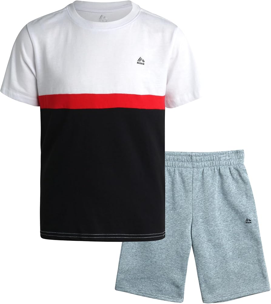 RBX Boys' Shorts Set - 2 Piece Short Sleeve T-Shirt and Fleece Sweat Sorts - Athleisure Set for Boys (4-12)