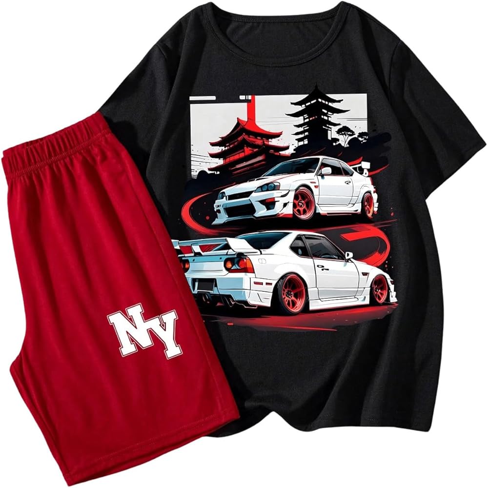 SOLY HUX Boy's 2 Piece Outfits Short Sleeve Letter Graphic Tees T Shirt and Shorts Set Clothing Sets