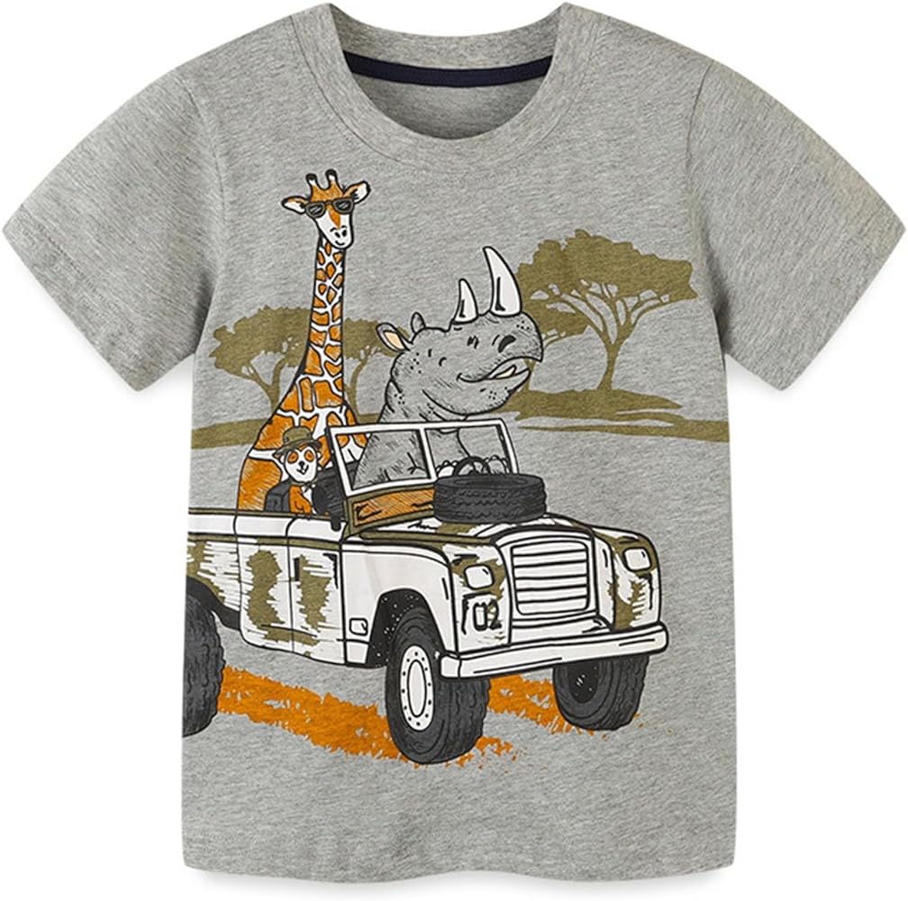 Children's Summer T Shirt Cartoon Animals Print Short Sleeve Crewneck Top Casual Going Out Boy Small Long Sleeve