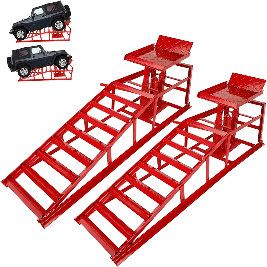 2 Pack Hydraulic Car Ramps 5T 10000lbs Low Profile Car Lift Service Ramps Truck Trailer Garage,Height Hydraulic Vehicle Ramps (Red)