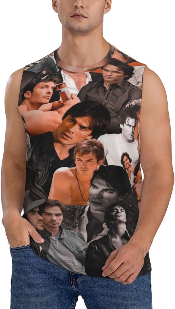 Ian Somerhalder Tank Top Mens Summer Casual Novelty Polyester Sleeveless Tee Shirts for Men