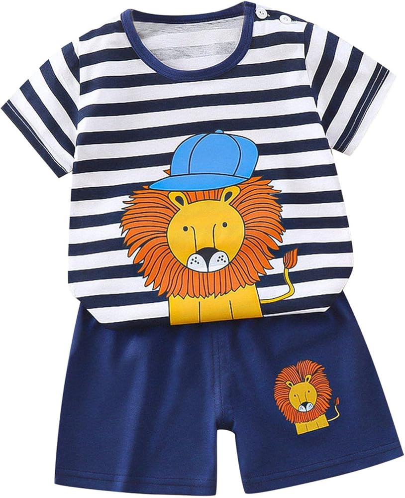 6M-6T Unisex Baby Playwear Set Toddler 2-Piece Pull-On Shorts And Tee Set Cute 3D Annimal/Funny Letter Kid Outfit