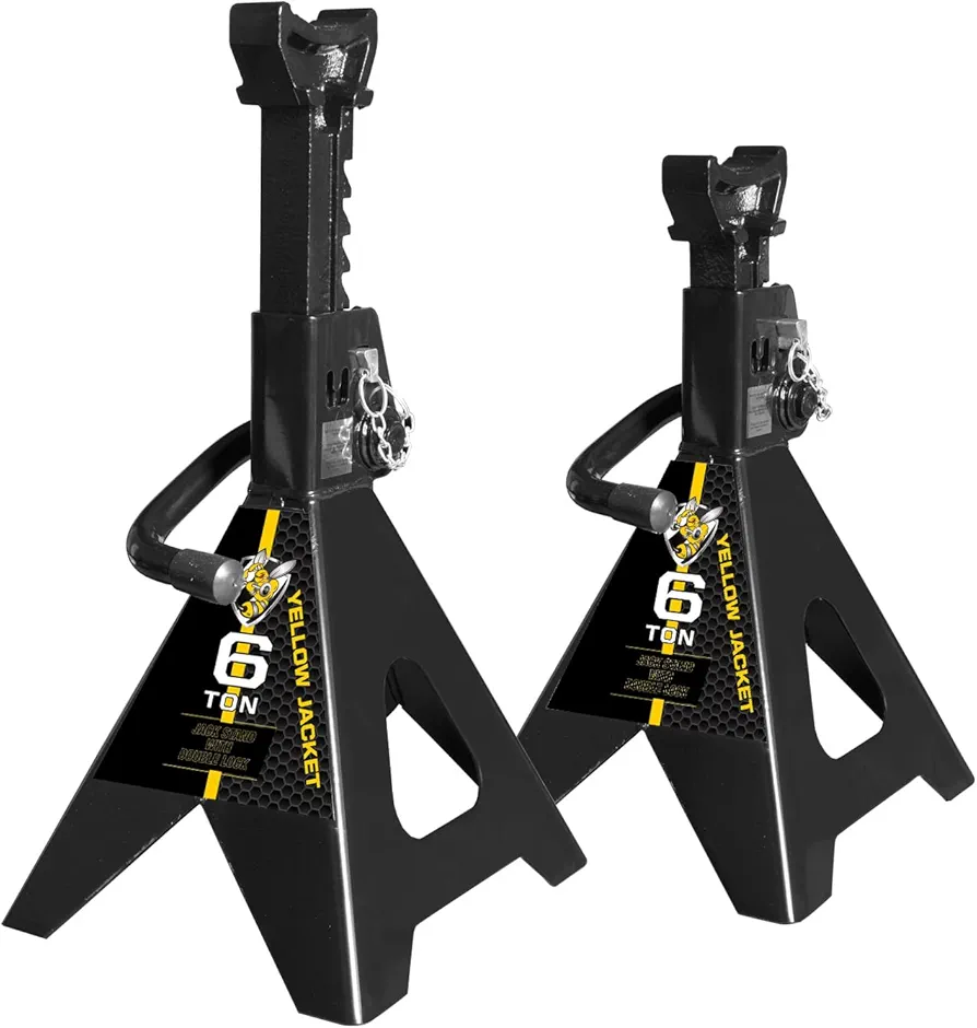 YELLOW JACKET Jack Stands 6 Ton with Double Locking for Lifting Car SUVS, Heavy Duty Steel, 13000 lb Capacity, 1 Pair, Black