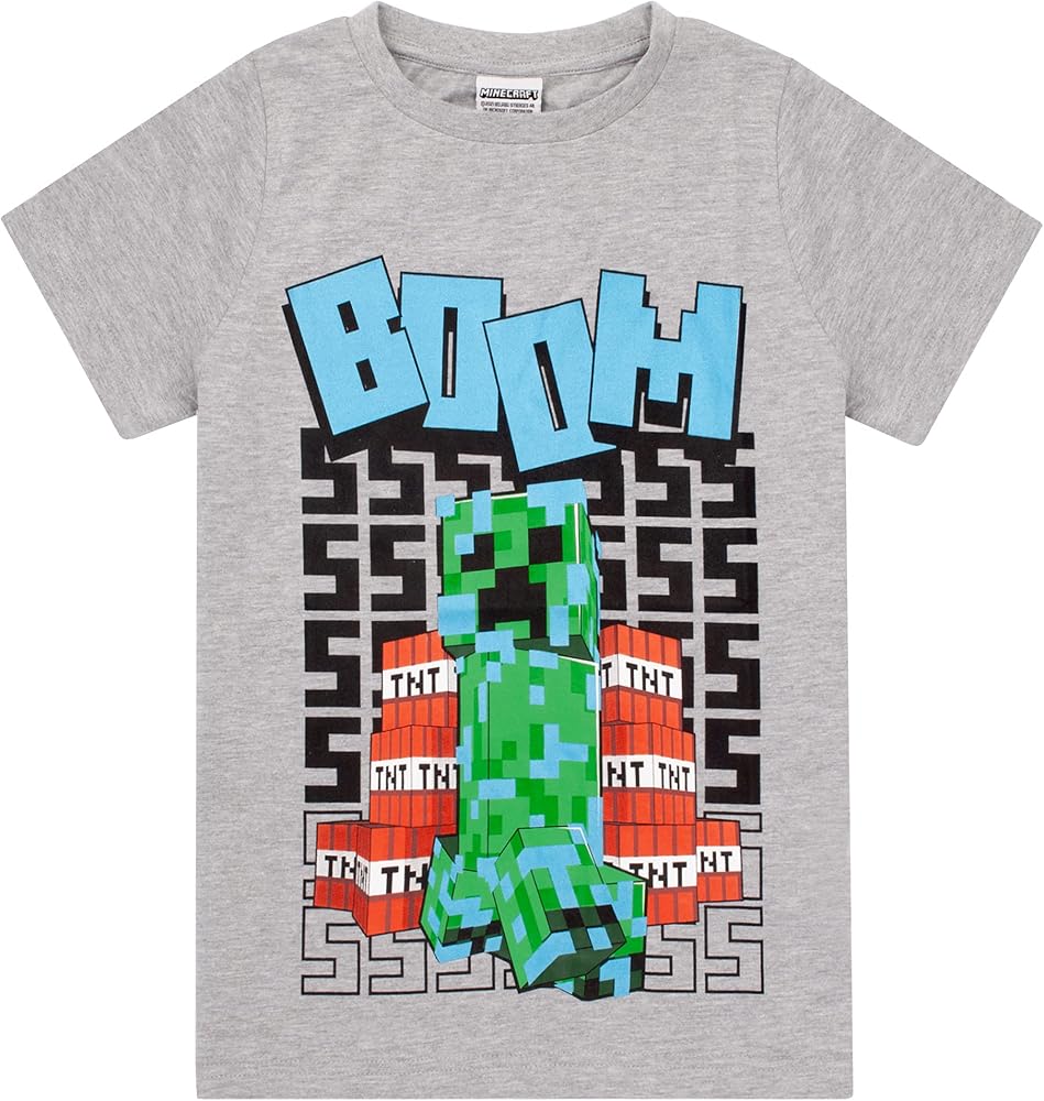 Minecraft T Shirt Boys Charged Creeper Short Sleeve Grey Top Merchandise