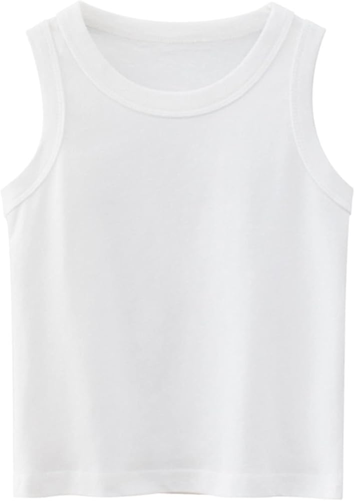 Boy Short 7 Toddler Kids Baby Boys Girls Solid Sleeveless Crewneck Vest T Shirts Tops Tee Clothes for (White, 5-6 Years)