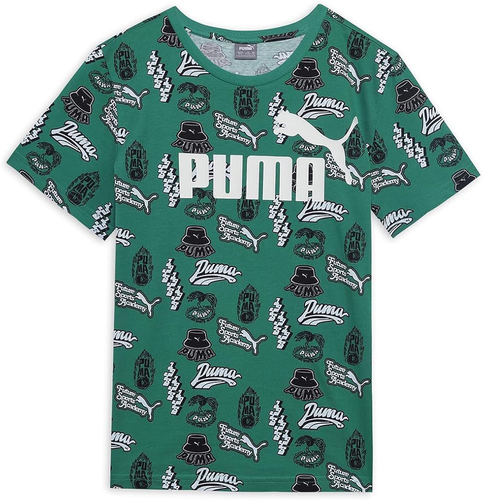 Puma Kids Boys Essentials Mid 90S Graphic Crew Neck Short Sleeve Athletic Tops Casual - Black, Green, White